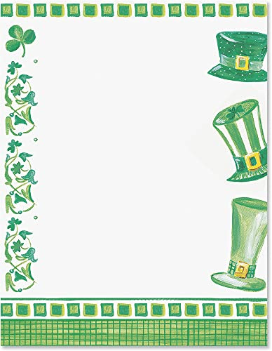 PaperDirect Leprechaun Hats Border Paper, Green Squares with Leprechaun Hats and Clover Design, 8.5 x 11, Acid-Free, Stationery for Saint Patrick's Day Invitations, Cards, 25 Sheets