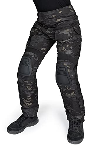 IDOGEAR Herren Kampfhose G3 Taktische Hose mit Knieschützern für Militärjagd Angeln Outdoor Cargohose Multitaschen Verstellbar (Multi-camo Black, 34W x 32L)