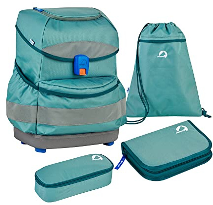Finkid Buddy Classic Blau - Voll ausgestattetes Kinder Schulranzen-Set, 20l, Größe 20l - Farbe Trellis - Deep Teal