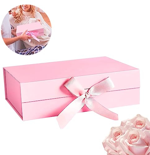 Geschenkbox Pink,Geschenkbox mit Deckel,21 * 17 * 7 cm Schachtel mit Deckel Rosa Gross,Geschenkverpackung Box mit Band Geschenkkarton für Hochzeit Geburtstag Weihnachten Jubiläum