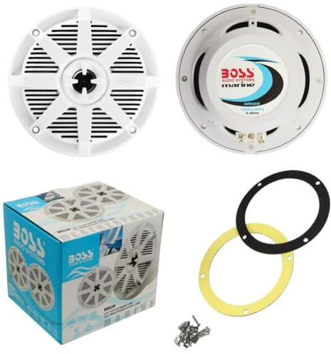 KIT SET PER BOSS AUDIO SYSTEMS MR52W 2 altoparlanti marini bianchi 2 vie 5,25 13 cm 130 mm, 75 watt rms 150 watt max, impermeabili, mare, piscina, barca, hotel, a coppia + accessori omaggio