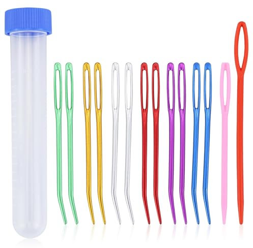 Garnnadel-Set, 14-teiliges Stopfnadeln, gebogene Spitze, Gobelin nadeln für Garn, große Öse, stumpfe Nadeln, Handnähgarn, Nähnadel-Set mit Kunststoff-Nähnadeln zum Stricken, Häkeln