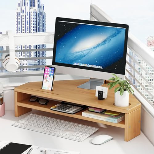 HörnMonitorstativ Hörnmonitorstativ I Bambu, Ergonomisk Skrivbordstriangel Med 2-vånings Förvaring, Hög Belastningskapacitet Skrivbordshylla För Skrivare/Dator (Color : Natural)