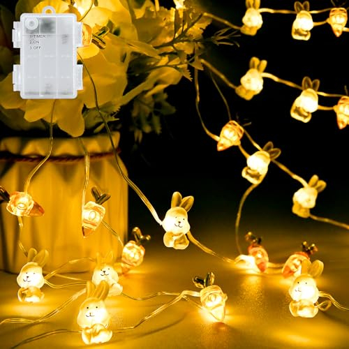 aifulo Lichterkette Ostern Batterie, 2M 20 LED Hase Karotte Micro Lichterkette mit Timer, Warmweiß Osterdeko Lichterkette Außen Innen für Tischdeko Osterkörbchen Oster Deko Party