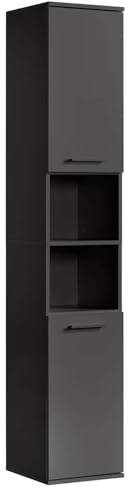 mokebo® Bad Hochschrank 'Der Kapitän' (180x33x34 cm) Badezimmerschrank schmal oder Badschrank, auch als Badezimmerhochschrank & Badregal Badezimmer aus Holz in Anthrazit Schwarz