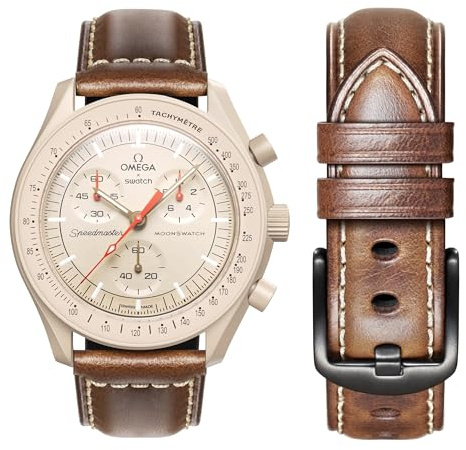 Stanchev Strap for Omega Swatch Moonwatch,Leather Strap Compatible with Omega X Swatch 20mm Watch,Quickly Realese Swatch Omega Moonswatch Watch Replacement Strap Men Women (for 20mm watch, Brown)