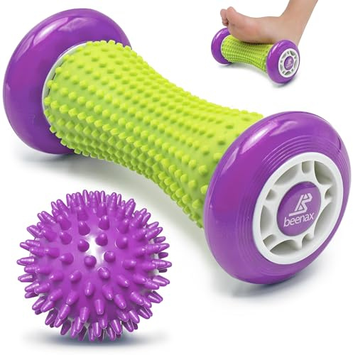 Beenax Foot Massage Roller and Hard Spiky Ball Set - Plantar Fasciitis Recovery, Muscle Roller Stick, Fascia, Feet, Trigger Point, Exercise - Relieve Stress and Relax Tight Muscles