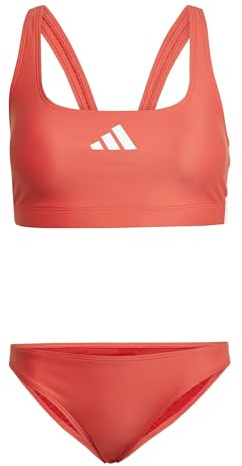 Adidas Donna 3 Stripes V-Back Bikini, Semi Lucid Red/White, 36