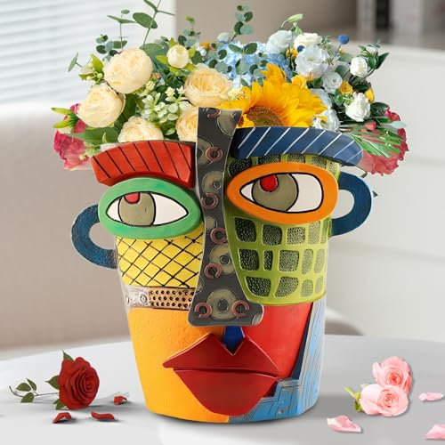 Teeloray Cache-Pot Abstrait, Pot de Fleurs Résine Vase Art Portrait Pots Fleur Vase Plantes d'Intérieur Ornements Uniques Abstraits Succulents Balcon Décoration de Jardin, Moderne