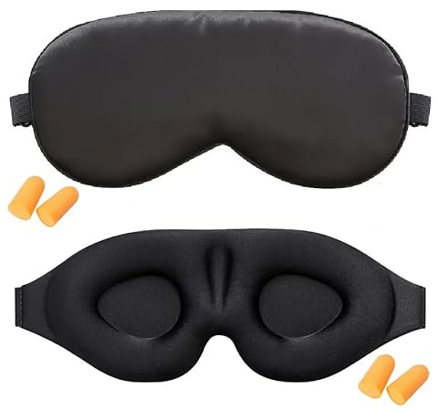 Lot de 2 masques de Sommeil - 1 Masque Ergonomique et 1 Masque en Soie et 2 Paires de Bouchons d'Oreilles, Blocage Total de Lumière pour Sommeil Profond, Relaxation, Voyages - Idéal Hommes et Femmes