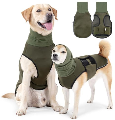 Hundemantel mit beruhigender Kapuze und Ohrenschutz Anti Stress Weste Hund Beruhigungsweste Hund Rollkragen Angst Beruhigungsjacke für Hunde Calmingshirt mit reflektierenden Streifen -Grün, L