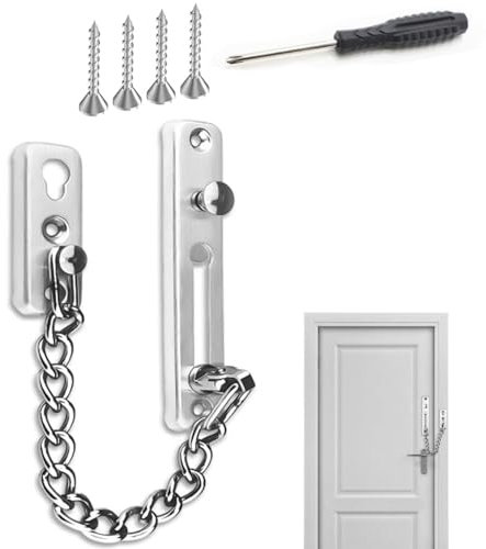 Chaîne de Sécurité, Chaîne de Porte en Acier Inoxydable 304, Serrure de Sécurité de Porte, Serrure de Intérieures avec Vis, Anti-Vol Entrebailleur Loquet pour Appartements, Maison, Hôtel, Fenêtres
