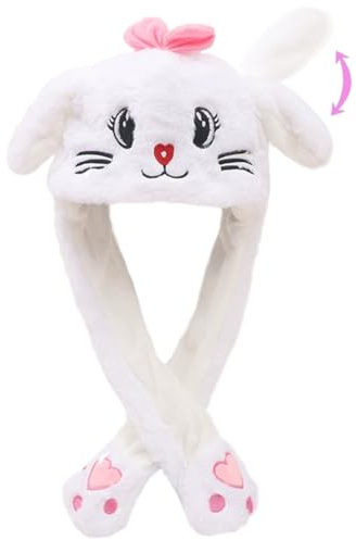 Naichuo Plush Animal Hat with Moving Jumping Ears Pop Up Beating Hat Movable Dancing Cap for Kids Adult(Cat)
