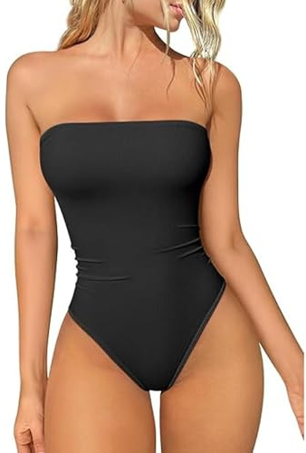 Hanaoops Shapewear dam body shaper magen kontroll axelbandslös bodysuit formande mångsidig bandeau bodysuit top bantning formande body sömlös skulptering tanga, svart, XL
