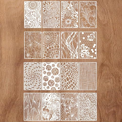 16pezzi Disegno pittura Stencils Set,Astratto Stencil Texture Mista,Stencils per Artigianato,Stencil Riutilizzabili con Texture di Flora e Fauna,per Pareti,Decorazione di Mobili,Artigianato Fai da te