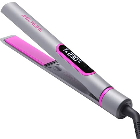 SOLTESE Hair Straighteners and Curler 2 in 1 with Tourmaline Ceramic Coating, Floating Plates - Digital Temperature Display, 14 Settings (100°C-230°C) for All Hair Types