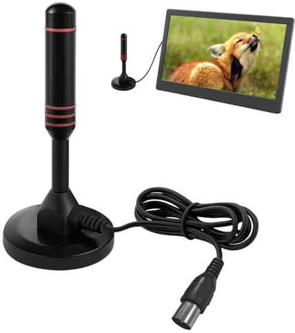 Antenna TV digitale per interni, antenna TV, antenna TV per interni con amplificatore di segnale, da applicare a sintonizzatore TV USB/DVB-T Televisione con base magnetica (linea rossa)