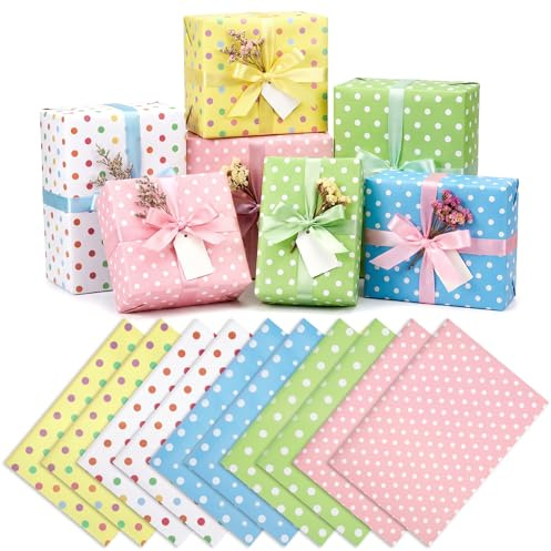 woric 10 Sheets Birthday Wrapping Paper, 50 x 70 cm Polka Dot Gift Wrap