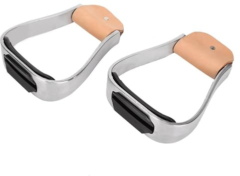 Jiawu Western Horse Riding Stigbyglar Aluminium Dämpade Overshoe Stigbyglar för Sadelhäft, Slitstark Anti-glid Topp i äkta Kohud med Gummidyna, Rostsäker Lätt Formgjuten Design för
