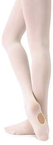 Soudittur Ballet Tights Convertible for Girls Women Transition Dance Footed Tights with Holes 90 Denier Ultra-soft & Stretch, (Peach Pink, L (140-165 cm))