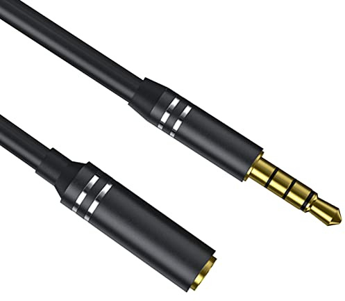 3.5mm Headphone Extension Cable (6Ft/1.8M), 4 Pole Hi-Fi Sound Audio Cable Male to Female AUX Cord, Auxiliary Stereo Extender for Speakers, PC, MP3 and All 3.5 mm Enabled Devices (1 Pack - Black)