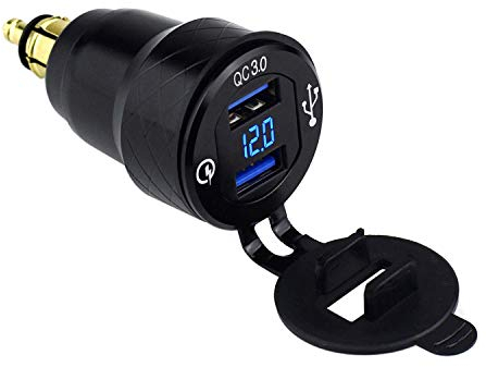 Meipire - Adattatore di ricarica con voltmetro per moto, Dual Quick Charge, USB 3.0, colore: blu