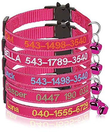 Collare per gatto personalizzato Breakaway con campana, fibbia di sgancio di sicurezza collare per gatto personalizzato, nome identificativo ricamato sul collare per gattino con campana (Rosa rossa)