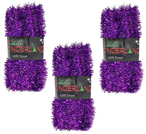 Widdle Wonderland Christmas Tree Tinsel 3 packs of 50ft x 3cm GREAT VALUE - Purple