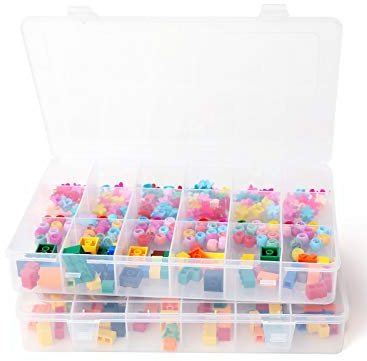 UHOUSE 2 PCS 18 Grids Clear Plastic Organizer Container Storage Box with Fixed Dividers for Nuts and Bolts, Tools Storage Organizer Box Case for Craft Tackles Hardware