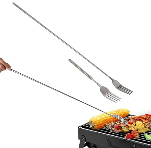 Forchetta telescopica, forchetta estensibile in acciaio inox Forchetta con manico lungo per cucina barbecue Cena frutta dessert