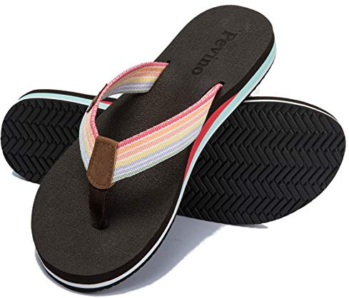 Pevino Women's Orthotic Flip Flops with Soft Waterproof Platform and Anti-Slip Sole,Casual Thong Sandals for Women,Comfortable Beach Sandals with Arch Support for Girl Ladies Brown Size 9