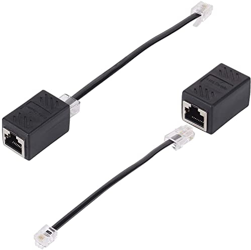 2 Stück RJ45 auf RJ11 Adapter,Schwarz RJ45 8P8C auf RJ11 6P4C Telefonkabel + RJ45 Erweiterung Konverter,Verbinder für RJ11 Telefonkabel auf RJ45 / ADSL Modem