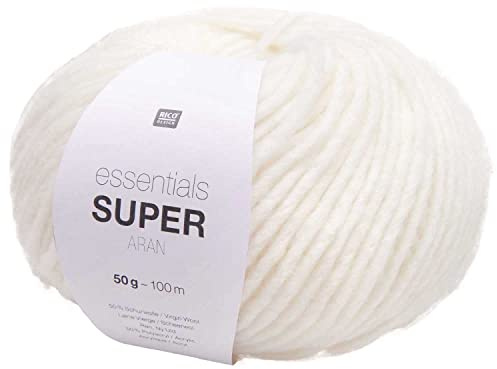 Rico Essentials Super Aran, dicke Wolle Nadelstärke 5, Dochtgarn zum Stricken und Häkeln, 50g 100m (01 creme)
