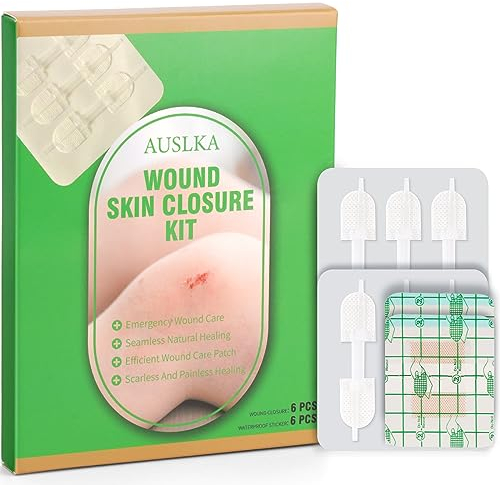 AUSLKA Wound Closure Strips 6 Pcs Butterfly Bandages for Wound Closure, Zip Stitch Wound Closure Strips, Skin Closure Strips, Laceration Closure Kit Outdoor Home Work