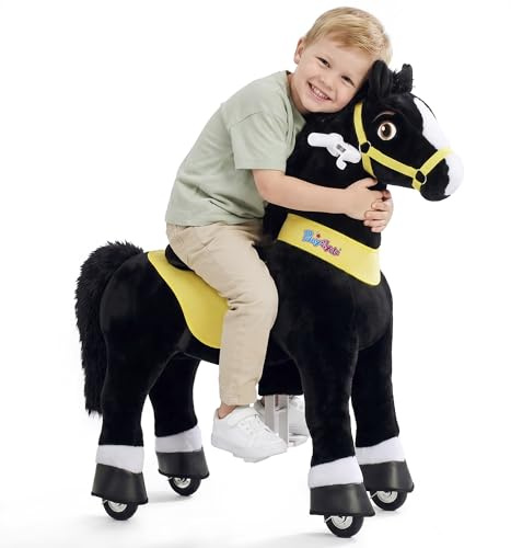 PonyCycle Essential Model E Mechanical Rocking Horse Kids Riding Pony Toy with Brake (Black/Size 4 for Age 4-7) Toddler Gift Plush Riding Toy Horse Ride On - E438
