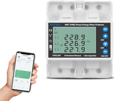 TAXNELE Tuya WiFi intelligenter Schalter 220 V 380 V drei Phasen vier Leitungen Überspannungsschutz Überstromrelais Strombegrenzer kWh bidirektionaler Zähler 80A Smart Life