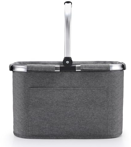 Tragekorb Faltbar Groß Einkaufskorb Praktischer Picknickkorb Klappkorb mit Gepolsterten Griffen Einkaufstasche mit Alurahmen Stabiler Korb 30L - ideal für Reisen/Picknick/Einkaufen/Geschenk