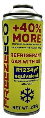 FREEZEECO Kit de Recharge de climatisation de Voiture de Remplacement avec clapet Anti-Retour intégré, 235 g, + 40% d'efficacité de Refroidissement –