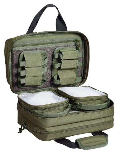VEVOR Range Bag for 2 Pistols, Tactical Gun Bag with 2 Built-in Removable Pistol Bags & 6 Detachable Magazines, Gun Range Bag for Outdoor Hunting Shooting, Lockable Carrying Handgun Bag Case, Green