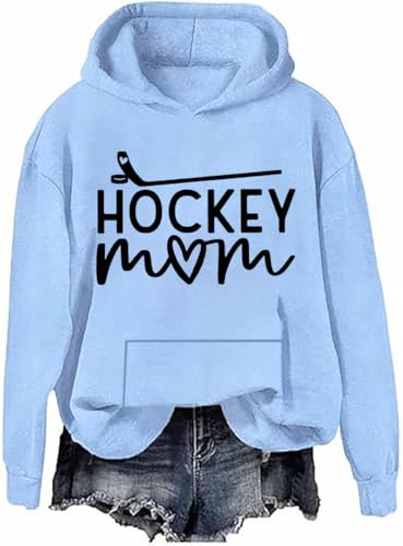 Hockey Mom huvtröja, hockeymamma tröja, hockeytröjor för kvinnor, hockeytröja huvtröja hockeyälskare gåva, Himmelsblått, S