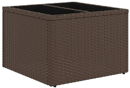 vidaXL Table de Jardin Dessus en Verre Brun 55x55x37 cm résine tressée