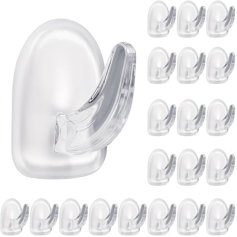 Nogeqi Lot de 20 petits crochets adhésifs transparents extra forts - En plastique transparent - Avec dos adhésif - Sans perçage - Pour cuisine, salle de bain, porte, toilettes, serviette