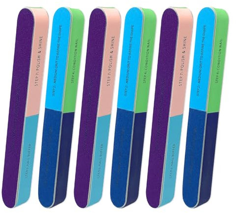 Yamobi 6 pezzi lucidatore per unghie a 4 facce, lima di alta qualità per unghie naturali, blocchi per unghie in gel, lime lavabili per lucidare e brillare