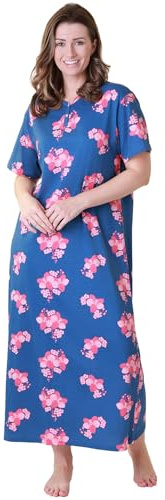 Camille Organic Cotton Women's Nightie | Full Length Lightweight Ladies Cotton Nightdress, Relaxed Fit Maxi Style Traditional Nighty with Short Sleeves