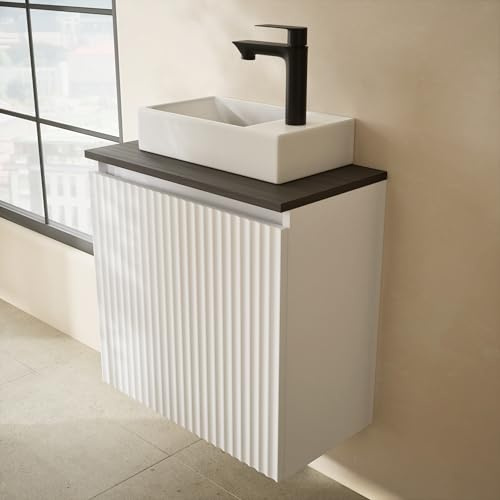 Planetmöbel Badmöbel Set Waschtisch mit Unterschrank 56 x 55 x 30 cm weiß, Waschtischunterschrank mit Waschbecken für Badezimmer, Gäste WC & Bad