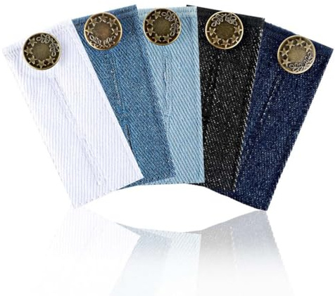 JYNXOR 5 PCS Bottone Allarga Pantaloni, Estensori Cintura Premaman, Bottoni Allarga Pantaloni Set Estensori Elastici in Vita Regolabili Estensori per Cintura Premaman Jeans, 8,4 x 3,5 cm/5 Colori