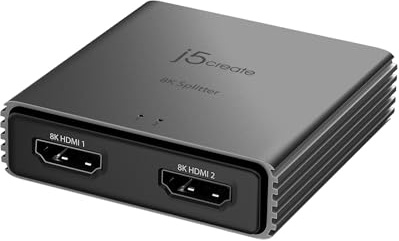 j5create 8K HDMI 2.1 2-vägs splitter – spegel en HDMI-källa till två skärmar | Stöder 8K, 4K, 1440p | HDR10+/Dolby Vision/VRR/FreeSync/G-Sync kompatibel | för spelkonsoler, PC, bärbar dator (JDSH812)