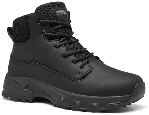 SHULOOK Non Slip Work Boots for Women Slip-Resistant Shoes Waterproof Food Service Chef Kitchen Restaurant Working Casual Comfortable Ankle Boot Outdoor Walking Booties Sneakers Black Size 9.5