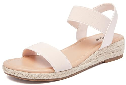 Veittes Sandales compensées à plateforme pour femmes,Sandales compensées espadrilles d'été habillées à talon avec bride élastique à la cheville, bride unique et orteils ouverts