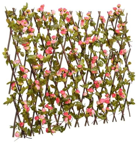 Enrejado Expansible de Hiedra Artificial Rosa Valla Decorativa para Jardín Exterior Protección de Privacidad 180x60cm